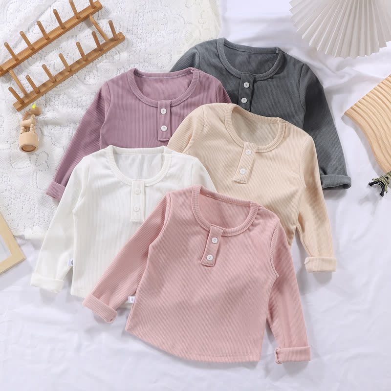 幼児用ベビー無地リブ編み長袖Tシャツ - image 1