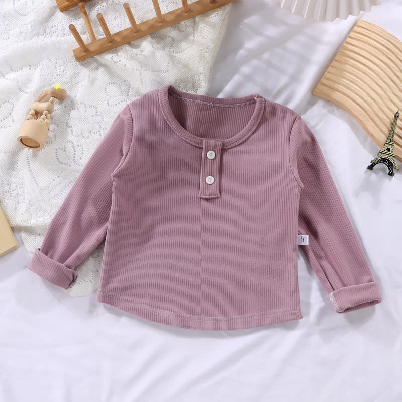 幼児用ベビー無地リブ編み長袖Tシャツ - 紫 - 10-11歳 - image 5