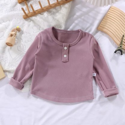 幼児用ベビー無地リブ編み長袖Tシャツ - 紫 - 10-11歳 - image 5