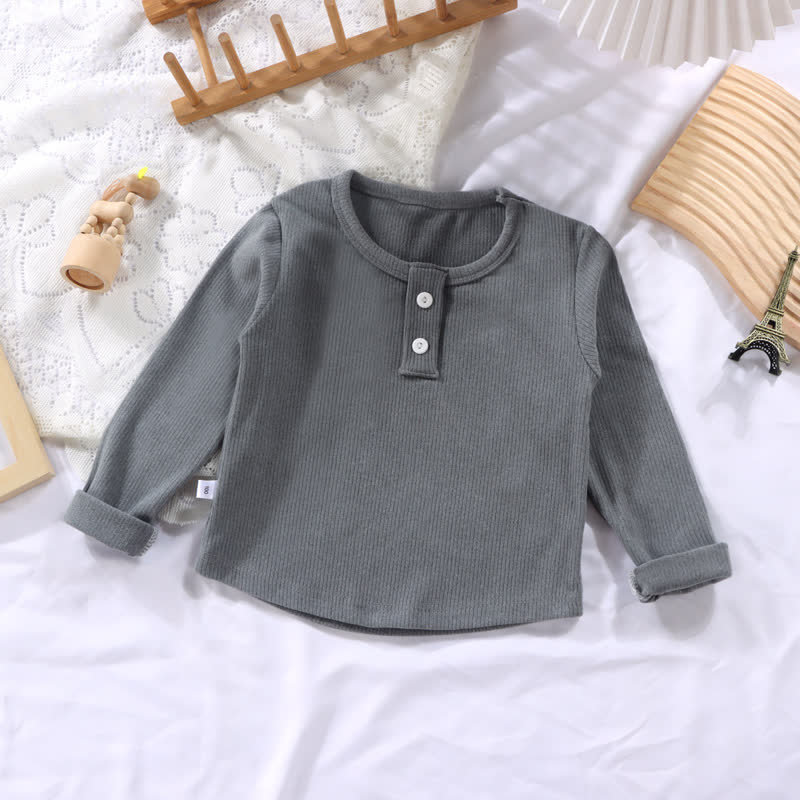 幼児用ベビー無地リブ編み長袖Tシャツ - グレー - 10-11歳 - image 3