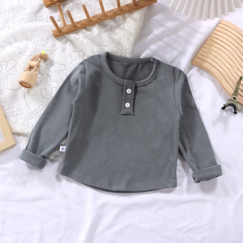 幼児用ベビー無地リブ編み長袖Tシャツ - グレー - 10-11歳 - image 3