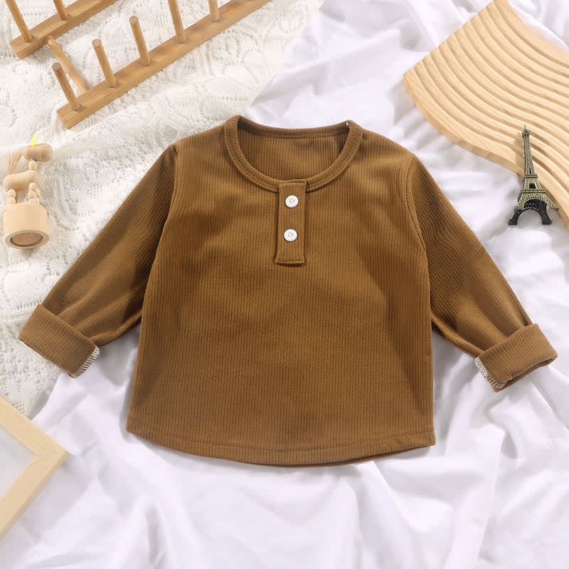 幼児用ベビー無地リブ編み長袖Tシャツ - 茶色 - 10-11歳 - image 7