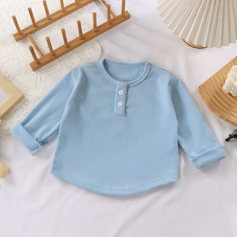 幼児用ベビー無地リブ編み長袖Tシャツ - 青 - 10-11歳 - image 10