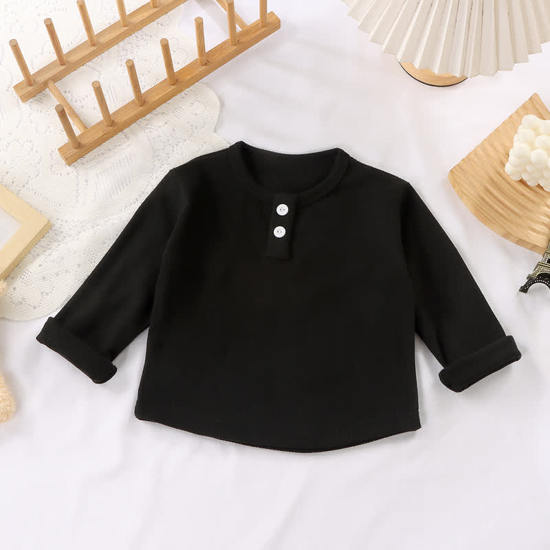 幼児用ベビー無地リブ編み長袖Tシャツ - 黒 - 10-11歳 - image 11