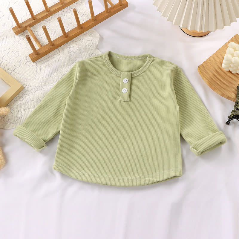 幼児用ベビー無地リブ編み長袖Tシャツ - 緑 - 10-11歳 - image 12