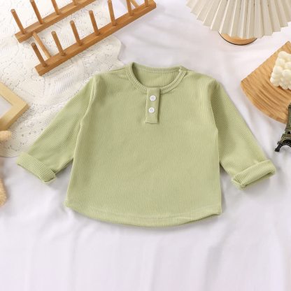 幼児用ベビー無地リブ編み長袖Tシャツ - 緑 - 10-11歳 - image 12