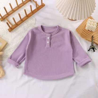 幼児用ベビー無地リブ編み長袖Tシャツ - 薄紫色 - 10-11歳 - image 13
