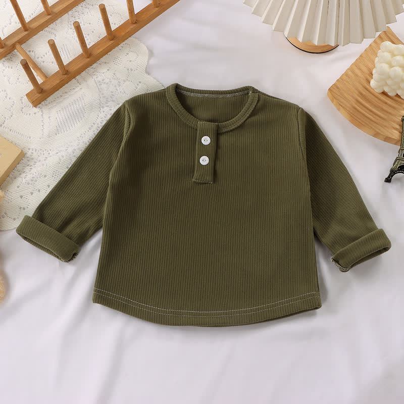 幼児用ベビー無地リブ編み長袖Tシャツ - ダークグリーン - 10-11歳 - image 14