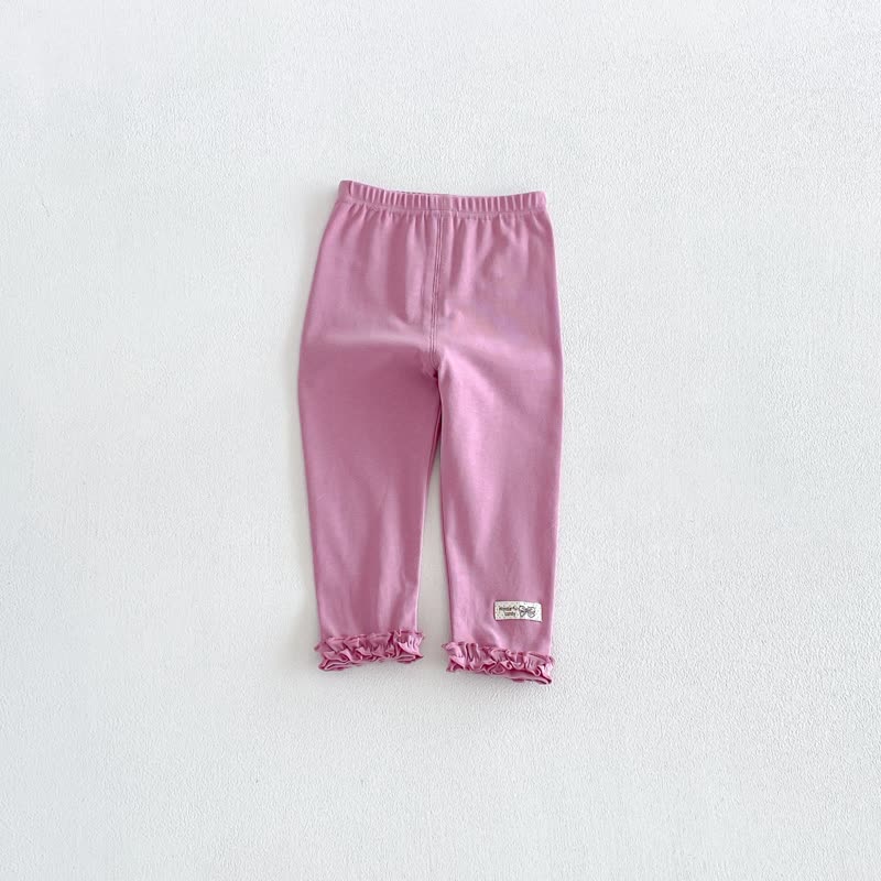 幼児・女の子用 無地／ストライプ柄 フリル裾レギンス - ピンク - 6～7歳 - image 3