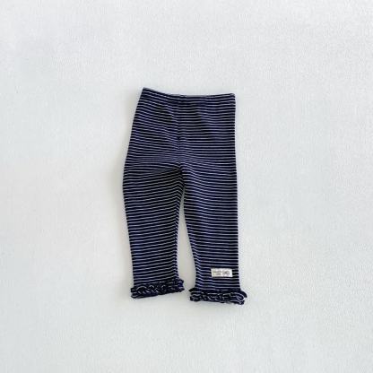 幼児・女の子用 無地／ストライプ柄 フリル裾レギンス - 海軍 - 6～7歳 - image 6