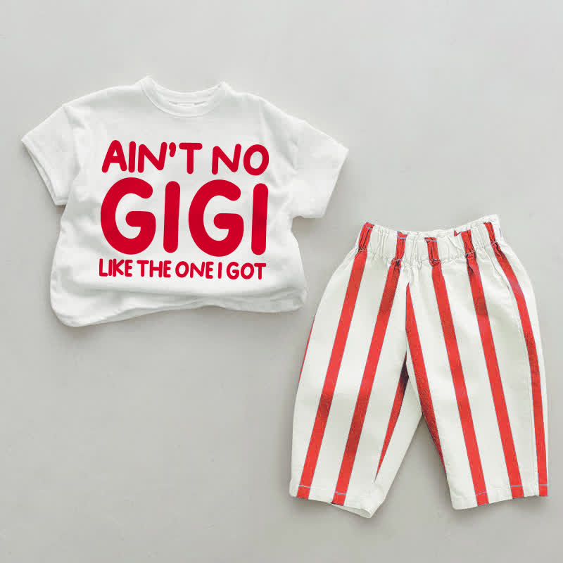 AIN'T NO GIGI LIKE THE ONE I GOTベビー用 ホワイト＆レッド 縦ストライプ 2点セット - 白と赤 - 4～5歳 - image 1