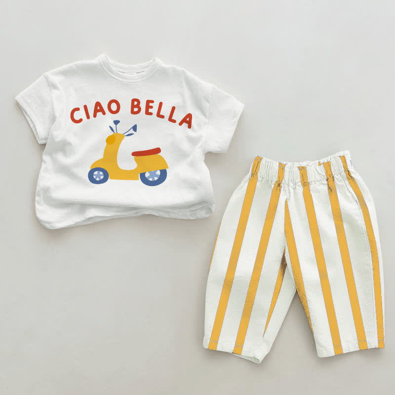CIAO BELLAベビービークル ホワイト＆イエロー縦ストライプ 2点セット - 白と黄色 - 2～3歳 - image 1