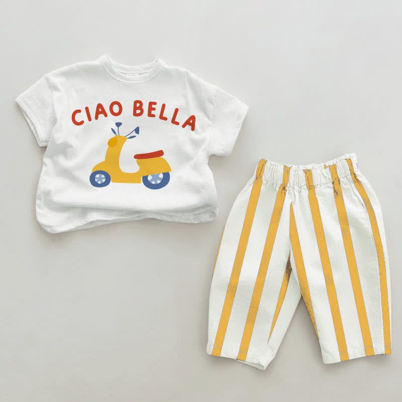CIAO BELLAベビービークル ホワイト＆イエロー縦ストライプ 2点セット - 白と黄色 - 2～3歳 - image 1
