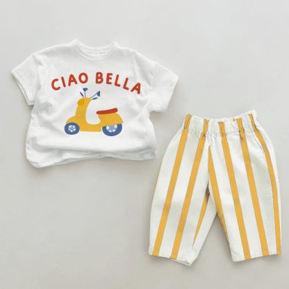 CIAO BELLAベビービークル ホワイト＆イエロー縦ストライプ 2点セット - 白と黄色 - 2～3歳 - image 1
