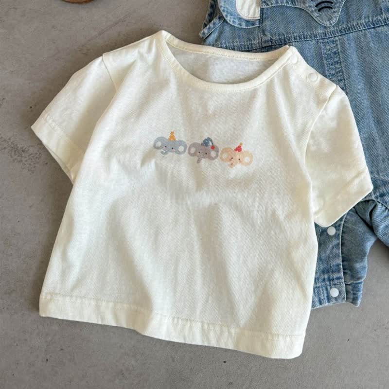 赤ちゃん幼児用ゾウ柄ホワイトTシャツとデニムオーバーオールセット - ホワイトTシャツ - 2～3歳 - image 3