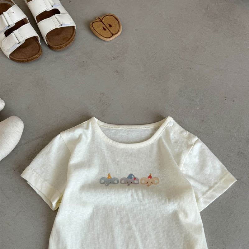 赤ちゃん幼児用ゾウ柄ホワイトTシャツとデニムオーバーオールセット - image 6