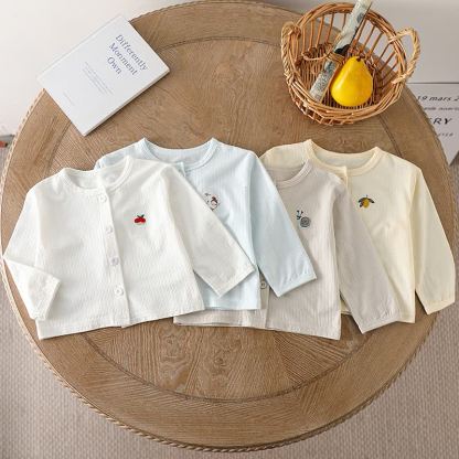 ベビー・幼児用 動物/果物刺繍入りボタンフロントリブカーディガン - image 1