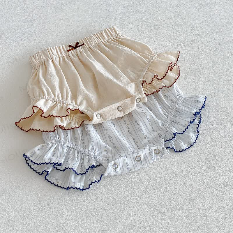 ベビーガールズ用リボンフリル重ねコットンショートパンツ - image 1