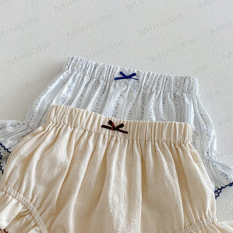 ベビーガールズ用リボンフリル重ねコットンショートパンツ - image 2