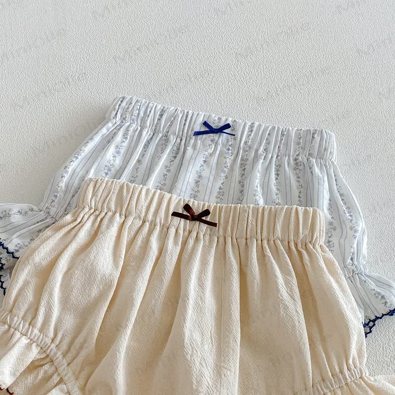 ベビーガールズ用リボンフリル重ねコットンショートパンツ - image 2