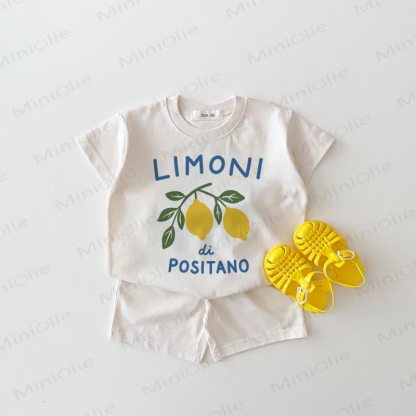 LEMONI DI POSITANOホワイトTシャツ＆ショートパンツ 2点セット - 白 - 18～24ヶ月 - image 1