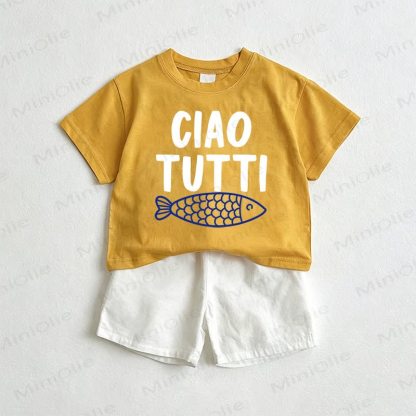 CIAO TUTTIベビーフィッシュTシャツ&ショーツ2点セット - 黄色と白 - 3～5歳 - image 1