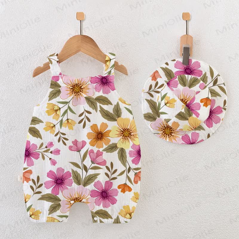 ベビー用花柄ロンパース（帽子付き） - 白 - 18～24ヶ月 - image 1