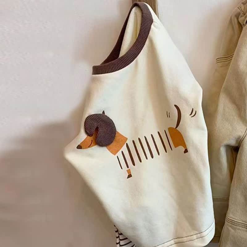 Toddelr ベビー用ベージュ ダックスフンド アップリケ付き長袖トップス＆パンツセット - ベージュのTシャツ - 4～5歳 - image 2