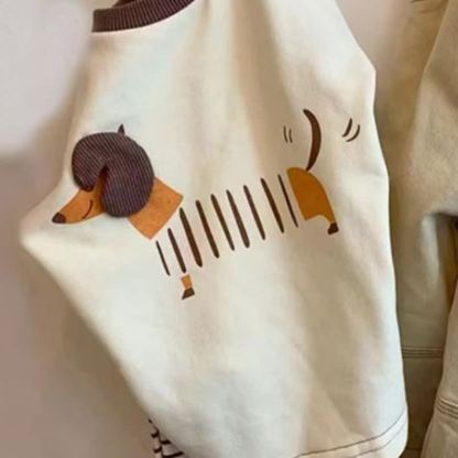 Toddelr ベビー用ベージュ ダックスフンド アップリケ付き長袖トップス＆パンツセット - image 5