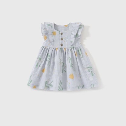 ベビーガール用フルーツ/花柄ノースリーブサマーDress - 紫 - 2～3歳 - image 3