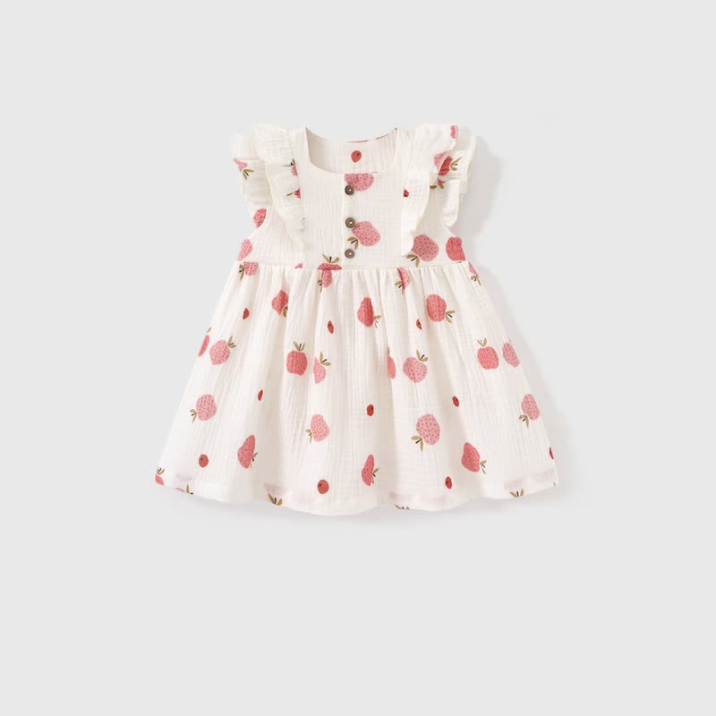ベビーガール用フルーツ/花柄ノースリーブサマーDress - 白 - 2～3歳 - image 2