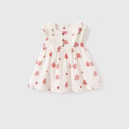 ベビーガール用フルーツ/花柄ノースリーブサマーDress - 白 - 2～3歳 - image 2