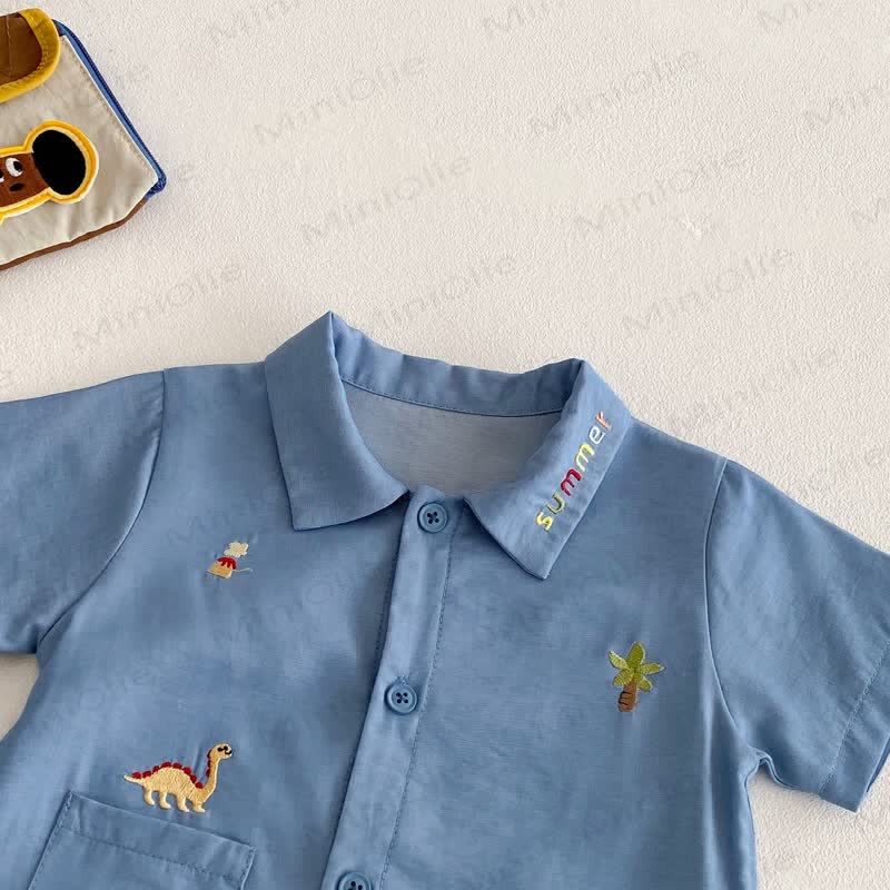 赤ちゃん用恐竜刺繍入りポロカラーロンパース - image 5