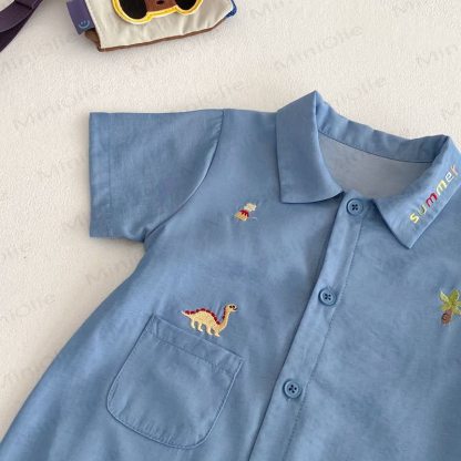 赤ちゃん用恐竜刺繍入りポロカラーロンパース - image 6