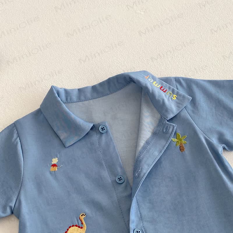 赤ちゃん用恐竜刺繍入りポロカラーロンパース - image 7