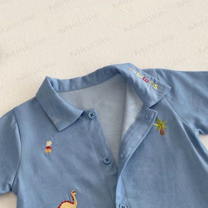 赤ちゃん用恐竜刺繍入りポロカラーロンパース - image 7