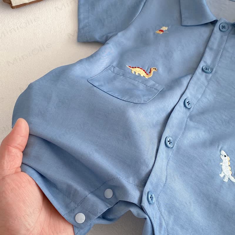 赤ちゃん用恐竜刺繍入りポロカラーロンパース - image 8
