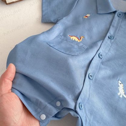 赤ちゃん用恐竜刺繍入りポロカラーロンパース - image 8