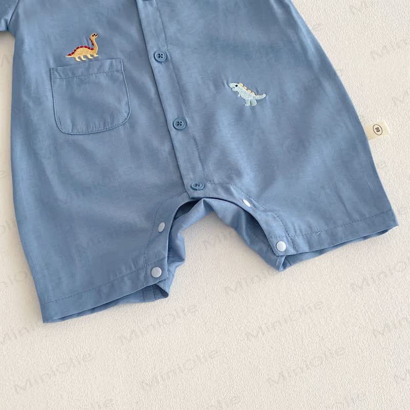 赤ちゃん用恐竜刺繍入りポロカラーロンパース - image 9