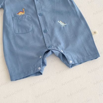 赤ちゃん用恐竜刺繍入りポロカラーロンパース - image 9