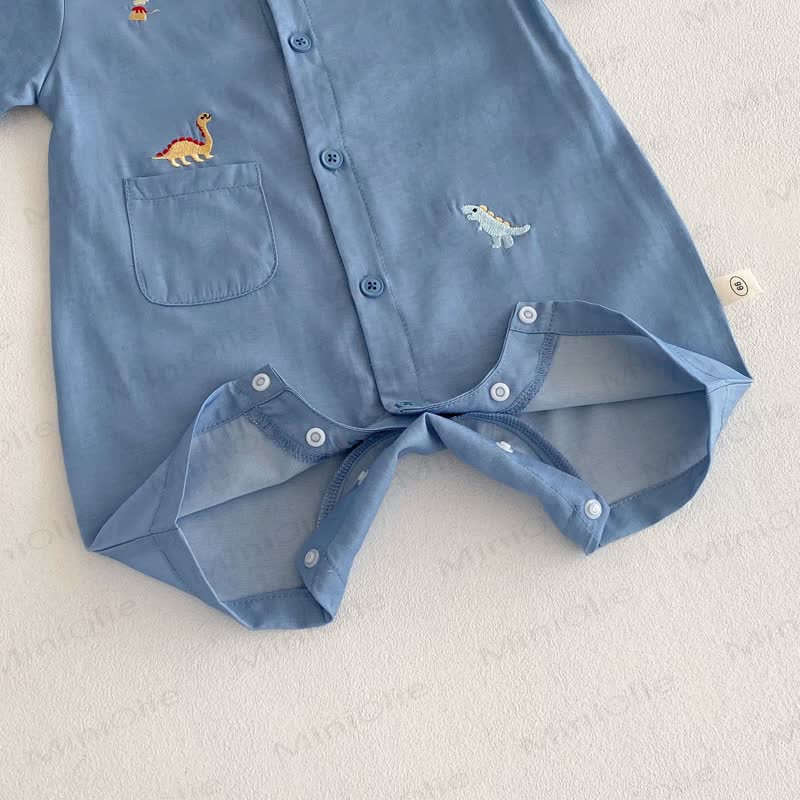 赤ちゃん用恐竜刺繍入りポロカラーロンパース - image 10