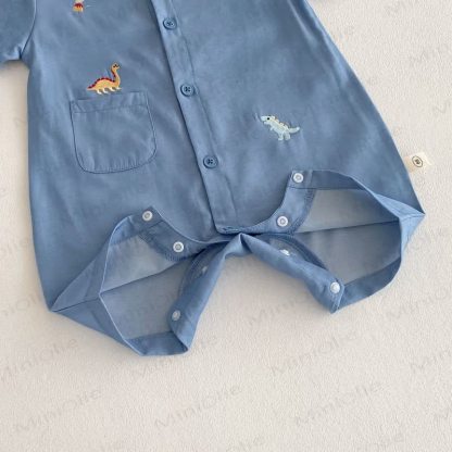 赤ちゃん用恐竜刺繍入りポロカラーロンパース - image 10