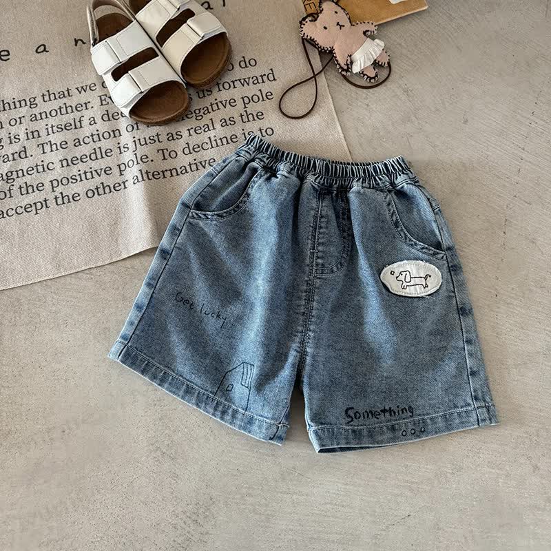 子犬のパッチ付きデニムショートパンツ - 青 - 2～3歳 - image 2