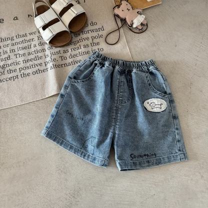 子犬のパッチ付きデニムショートパンツ - 青 - 2～3歳 - image 2