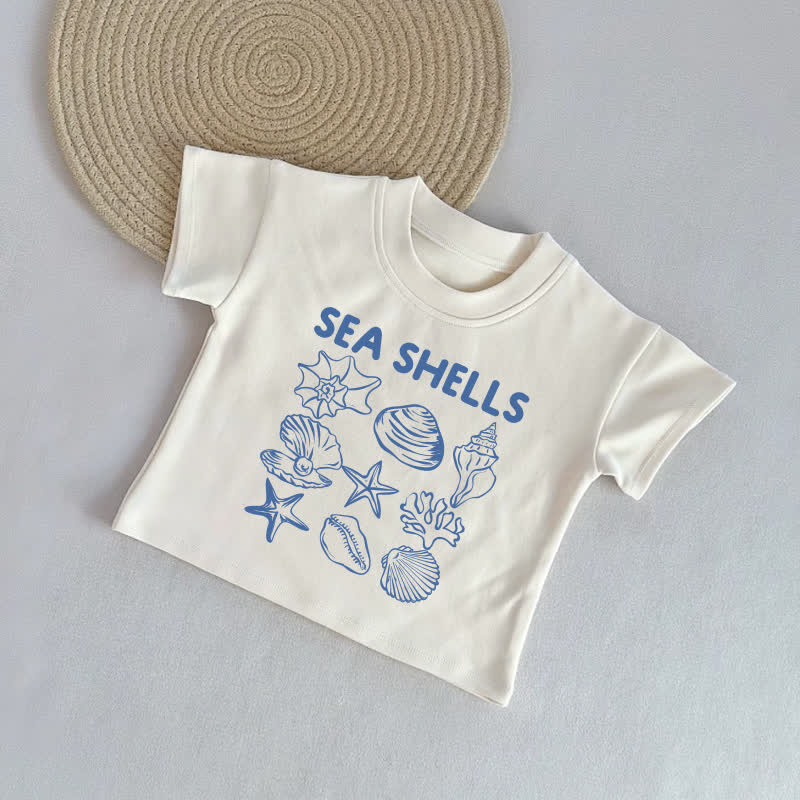 SEA SHELLS柄 ベビーベージュ カジュアルTシャツ - ベージュ - 2～3歳 - image 1