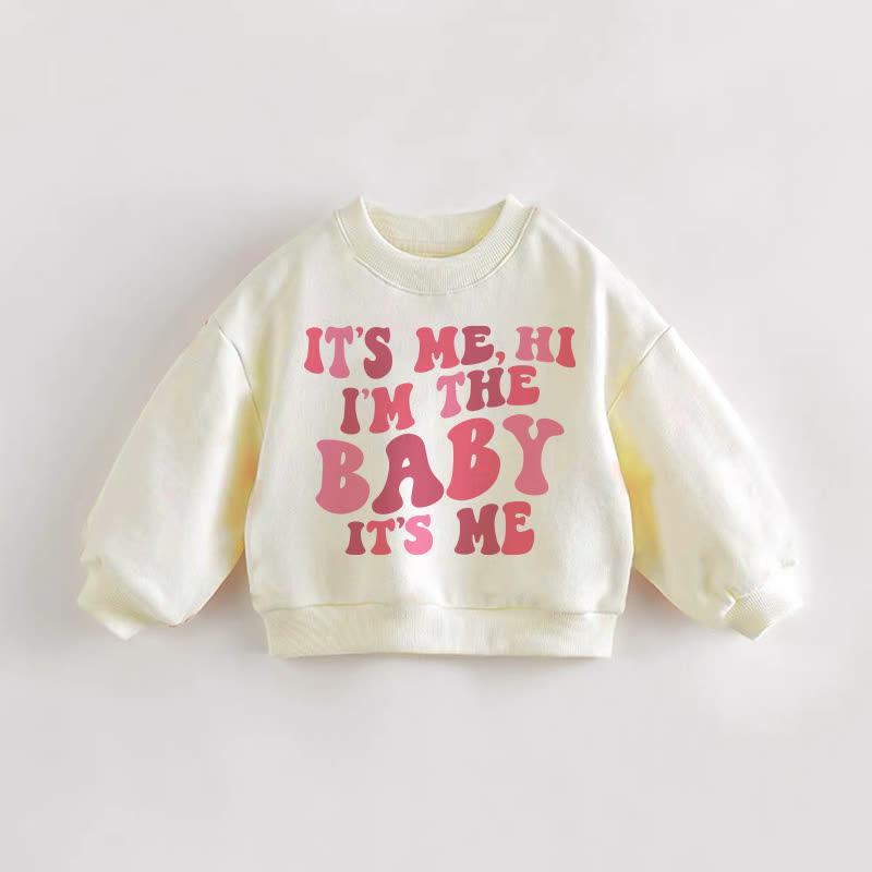 MEだよ、HI、I'M THEBABYだよ、私だME、赤ちゃん幼児用ピンクスローガンクリームスウェットシャツ - クリーム - 3～5歳 - image 1