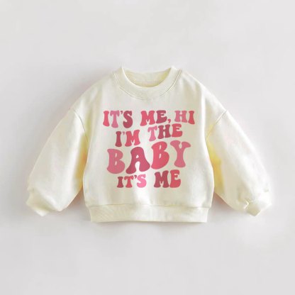 MEだよ、HI、I'M THEBABYだよ、私だME、赤ちゃん幼児用ピンクスローガンクリームスウェットシャツ - クリーム - 3～5歳 - image 1