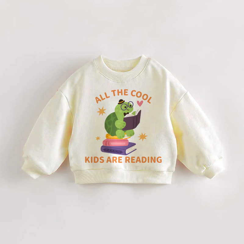 COOL KIDSはみんな読書してるよ！ベビー幼児用カメ柄クリームスウェットシャツ - クリーム - 3～5歳 - image 1