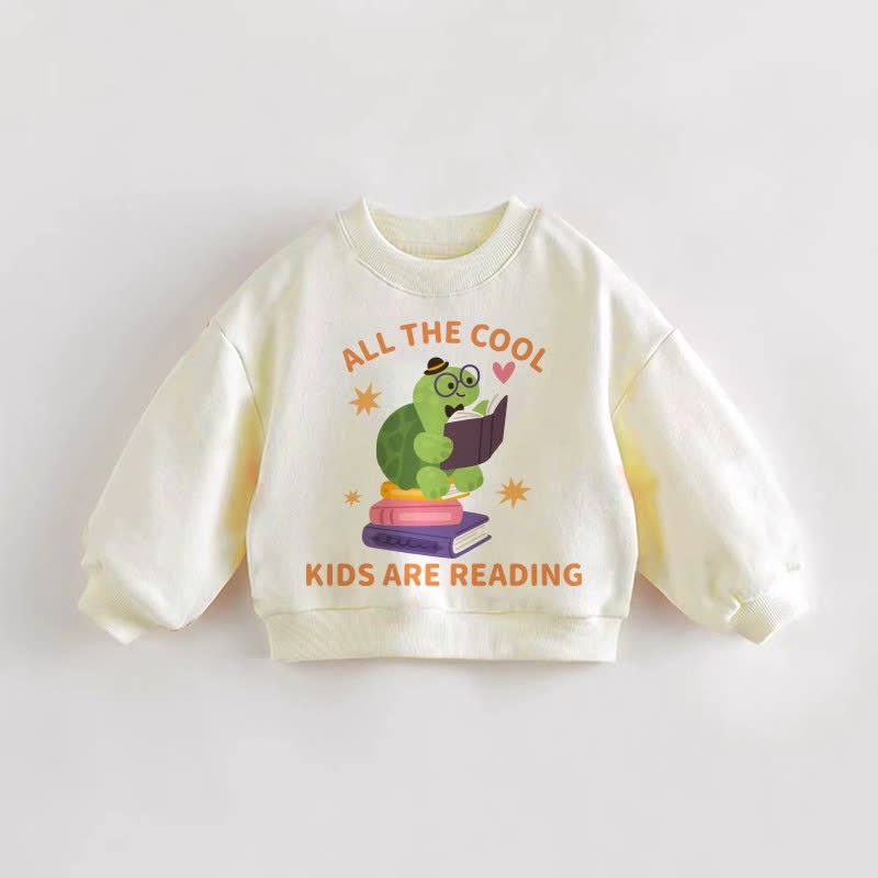COOL KIDSはみんな読書してるよ！ベビー幼児用カメ柄クリームスウェットシャツ - クリーム - 3～5歳 - image 1