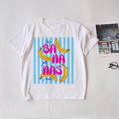 BANANASファミリー ホワイトストライプ お揃いTシャツ - 白 - 大人用Tシャツ: L - image 2